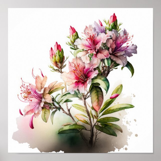 Pink Azalea Flowers Art Imprimer Poster (Devant)