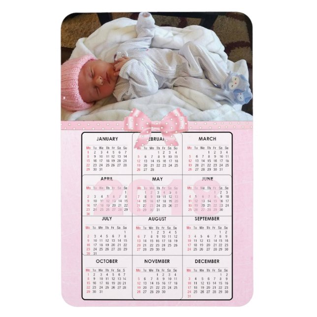 Pink Baby 2018 Mini Réfrigérateur Magnet Calendrie (Vertical)