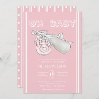 Pink Baby Bootie Aquarelle Baby shower Invitation