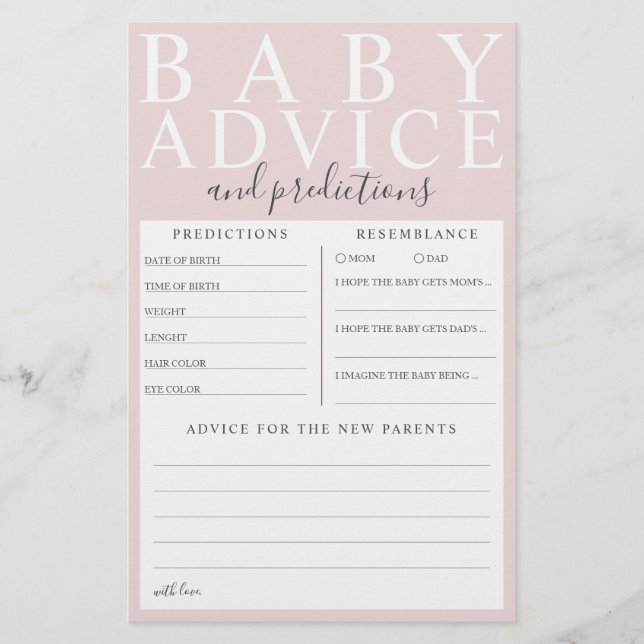 Pink Baby Conseils & Prédictions Baby shower Jeu (Devant)