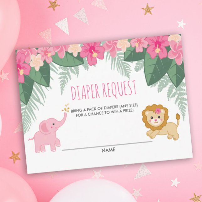 Pink Baby Girl Safari Douche Carte de demande de c (Safari Animal Diaper Request )