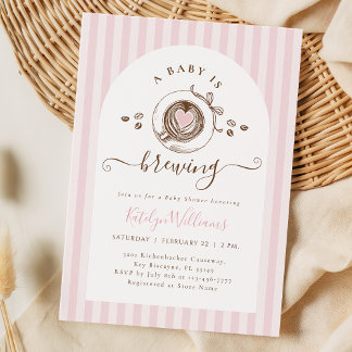 Pink Baby Is Brewing Coffee Baby Shower Invitation