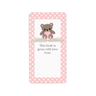 Pink Baby Teddy Bear on Book Cadeau Étiquette