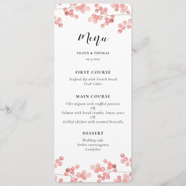 Pink Baby's breath Floral carte menu mariage (Devant)