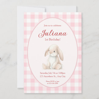 Pink Babys First Birthday Bunny Invitation