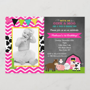 Pink Barnyard Farm Invitations d'anniversaire