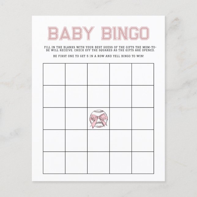 Pink Batter Up Baseball Baby Bingo Game (Devant)