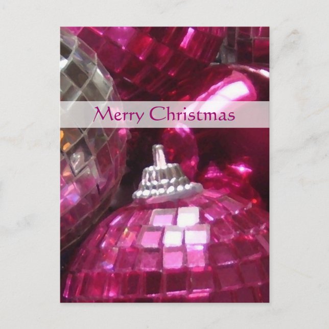 Pink Baubles 'Joyeux Noël portrait carte postale (Devant)