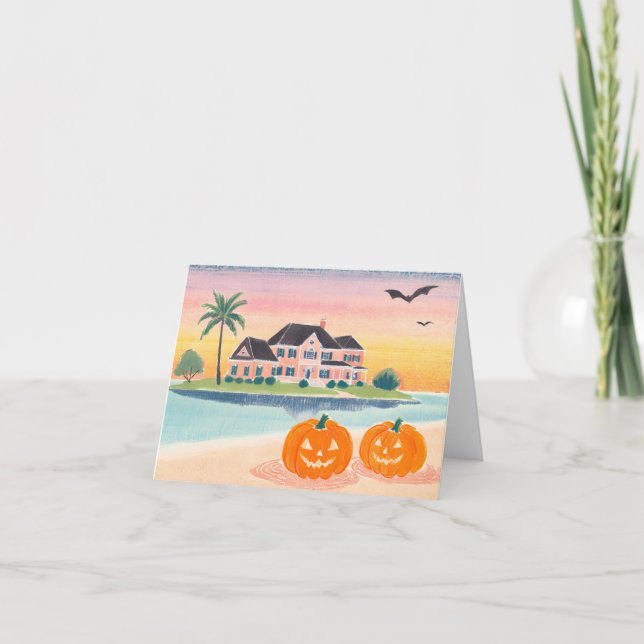Pink Beach House à Halloween - Carte de note (Devant)