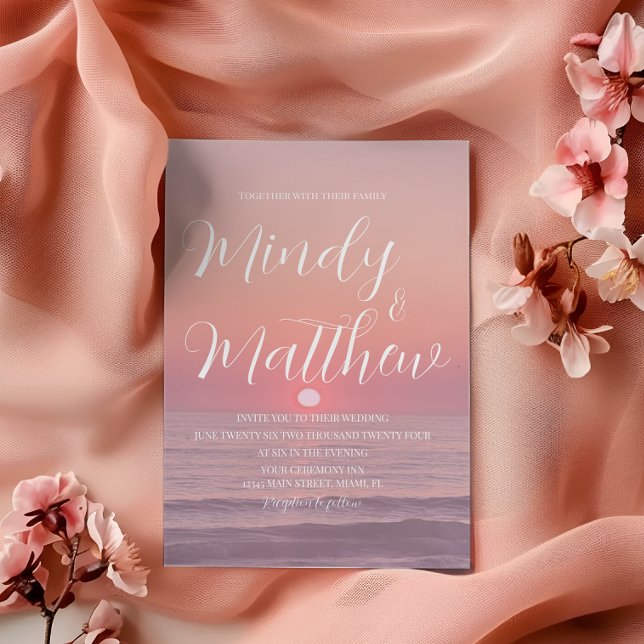 Pink Beach Sunset Destination Wedding Invitation (Créateur téléchargé)