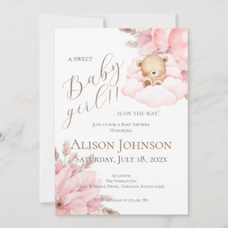 Pink Bear Baby Shower Girl invitation