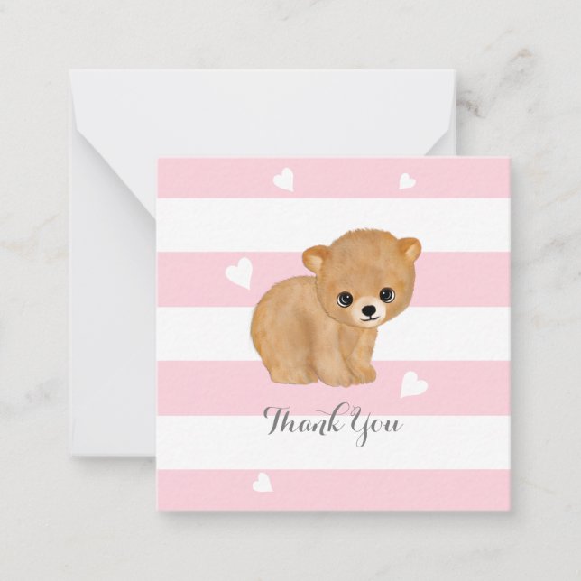 Pink Bear Heart Merci Cartes de notes (Devant)