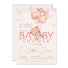 Pink Bear petite fille baby shower invitation