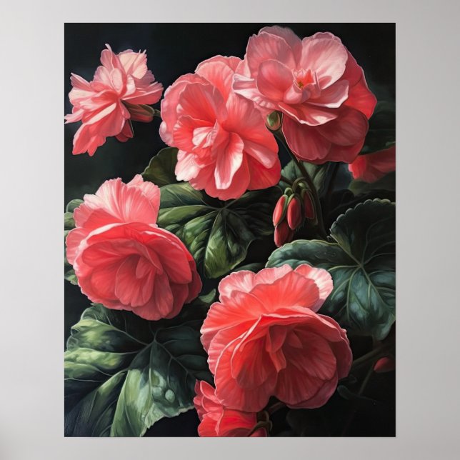 Pink Begonia Flowers Art Imprimer Poster (Devant)