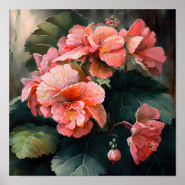 Pink Begonias Flower Art Imprimer Poster (Devant)