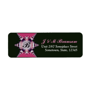 Pink+Black Art Lace Monogram Étiquette de adresse