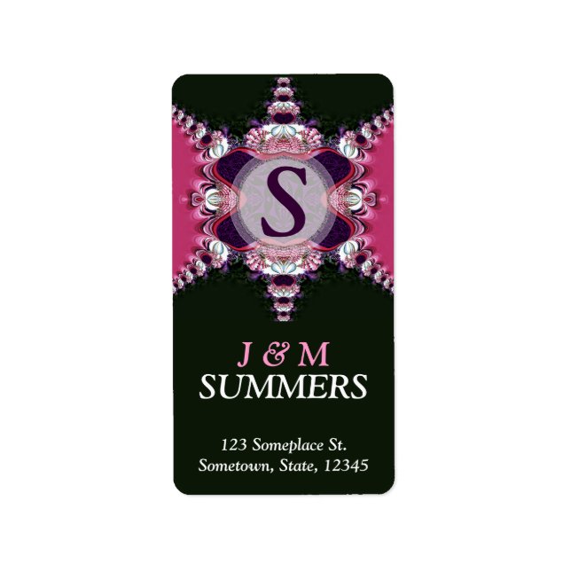 Pink+Black Art Lace Monogram Étiquette de adresse (Devant)