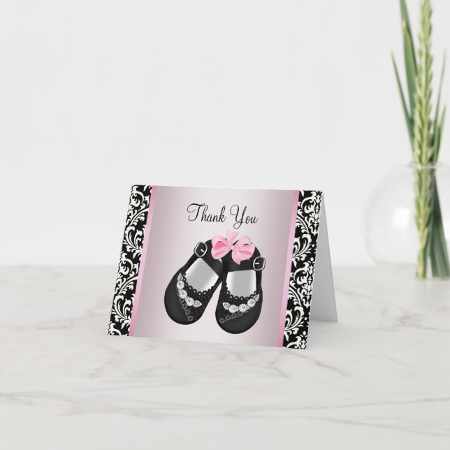 Pink Black Damask Baby Girl Douche Merci (Devant)