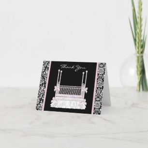 Pink Black Damask Baby shower Gratuit Cartes