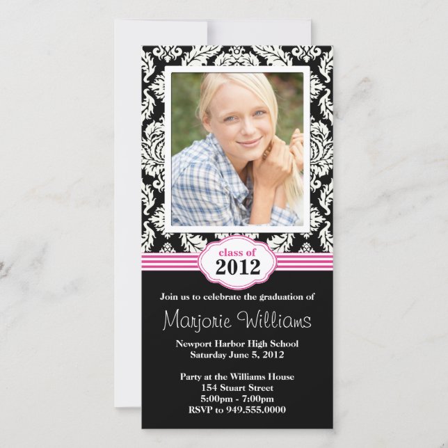 Pink Black Graduation Invitation Classe de 2012 (Devant)
