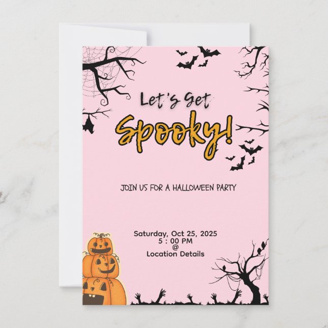Pink & Black Halloween Party Invitation (Devant)
