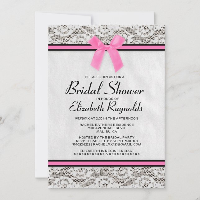 Pink Black Pays dentelle nuptiale Invitations de d (Devant)