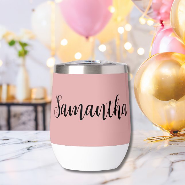 Pink Black Script Monogramme Bachelortie (Pink Black Monogrammed Name Bachelorette party Bridesmaid gift thermal wine tumbler)