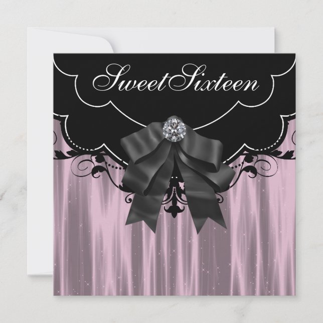 Pink Black Sweet Sixteen Party Invitations (Devant)