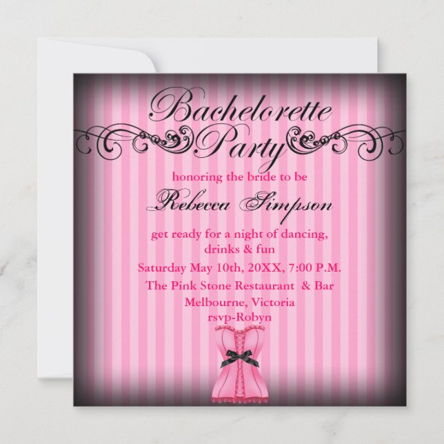 Pink & Black vintage chic Invitation Bachelorette (Devant)