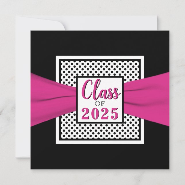Pink Black White Polka Point Photo Invitation (Devant)