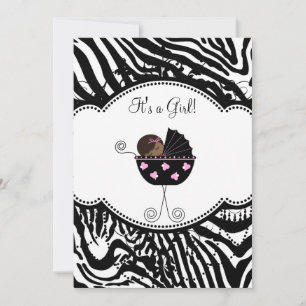 Pink Black Zebra Baby Girl Douche Invitations