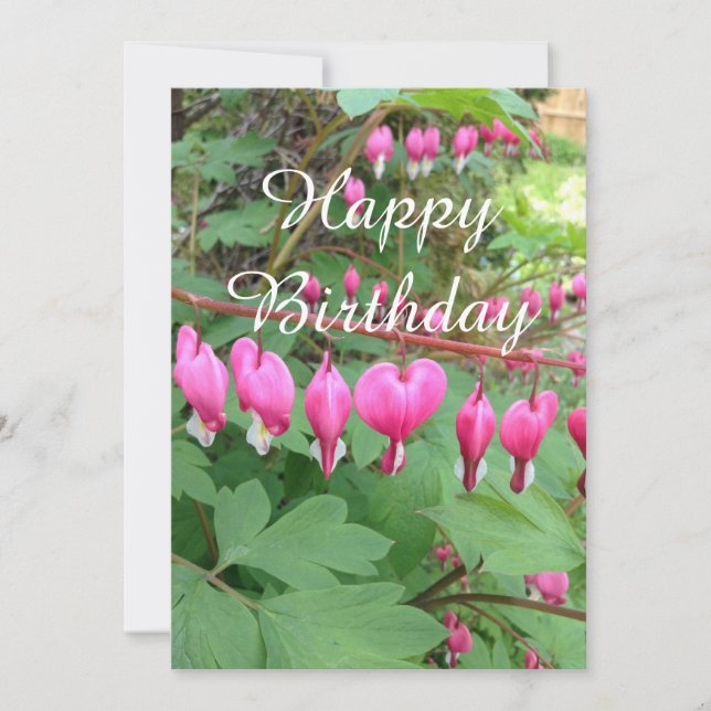 Pink Bleeding Heart Photo Anniversaire Carte Plat (Devant)