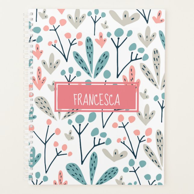 Pink Bleu Tan Abstrait Motif Floral Monogramme (Devant)