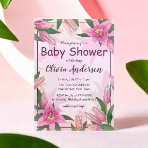 Pink Blooming Lys Baby shower Invitation