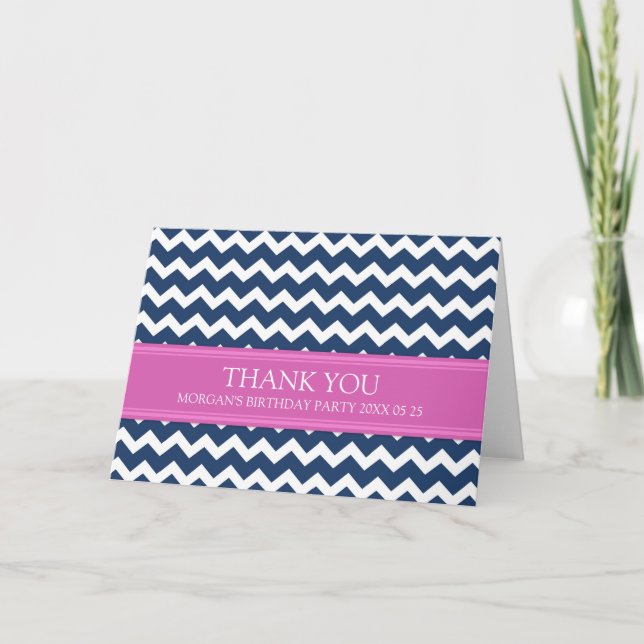 Pink Blue Chevron Anniversaire Carte de remercieme (Devant)