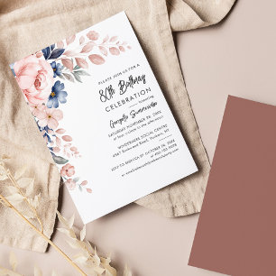 Pink Blue Floral 80e anniversaire de fête Invitati