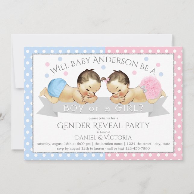 Pink Blue Genre Révéler Baby Shower Invitations (Devant)