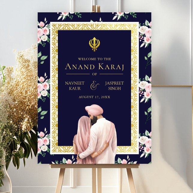 Pink Blue Gold Anand Karaj Mariage Affiche de bien (Créateur téléchargé)