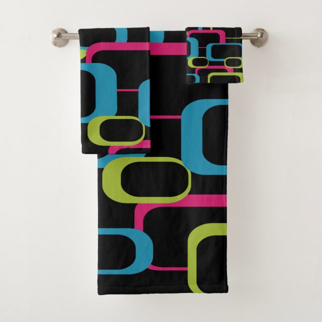 Pink Blue Green Neon Retro Carré Black Motif (En situation)