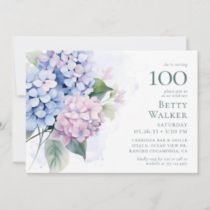 Pink Blue Hydrangeas 100e carte d'anniversaire