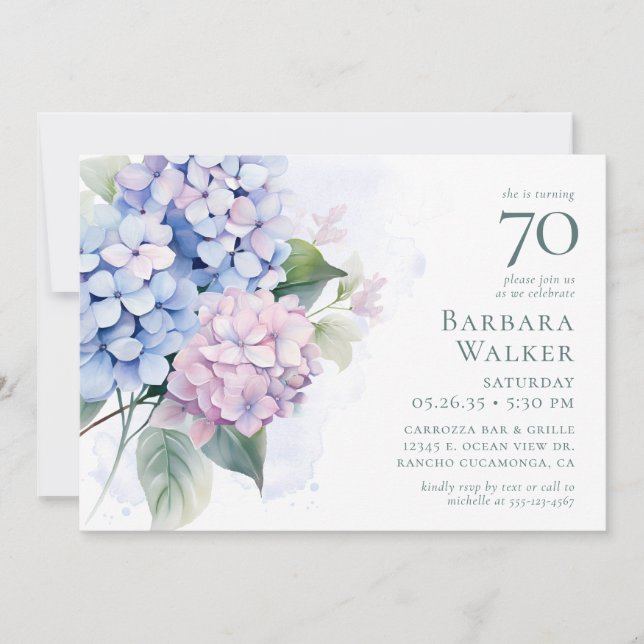 Pink Blue Hydrangeas 70e carte d'anniversaire (Devant)