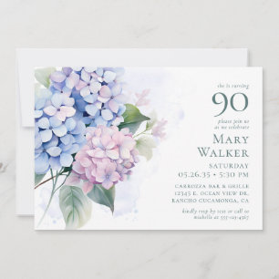 Pink Blue Hydrangeas 90e carte d'anniversaire Dema