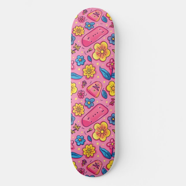 Pink Blue Retro Y2K Unique Design Skateboard (Recto)