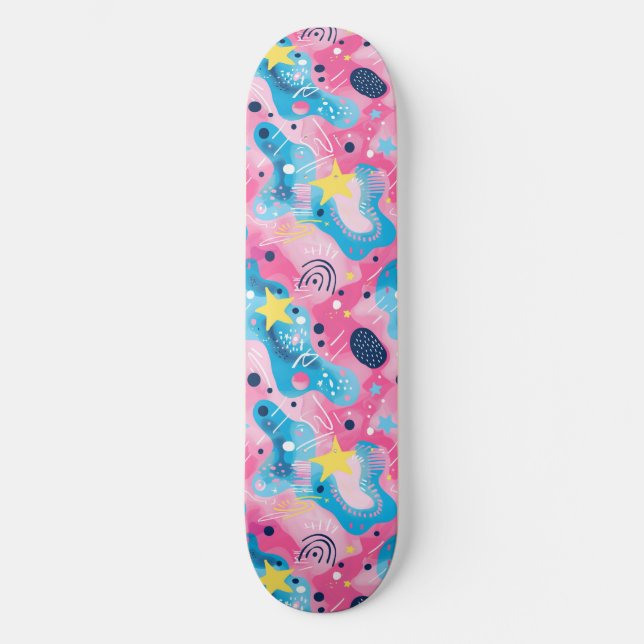 Pink Blue Retro Y2K Unique Design Skateboard (Recto)