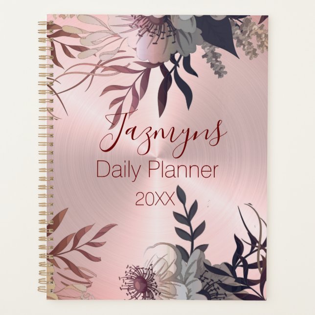 Pink Blush Botanical Personnalisé Daily Planner (Devant)