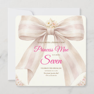Pink Blush Bow Princess Ribbon Birthday Invitation