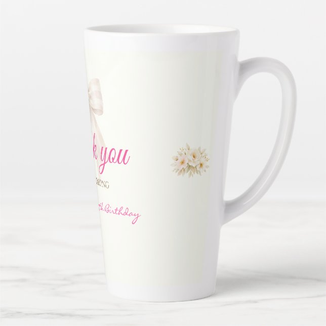 Pink Blush Bow Princess Ribbon Thank Latte Mug (Droite)