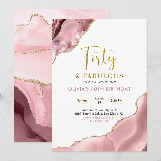 Pink Blush et Gold Quarty et Fabulous Invitation (Devant / Derrière)