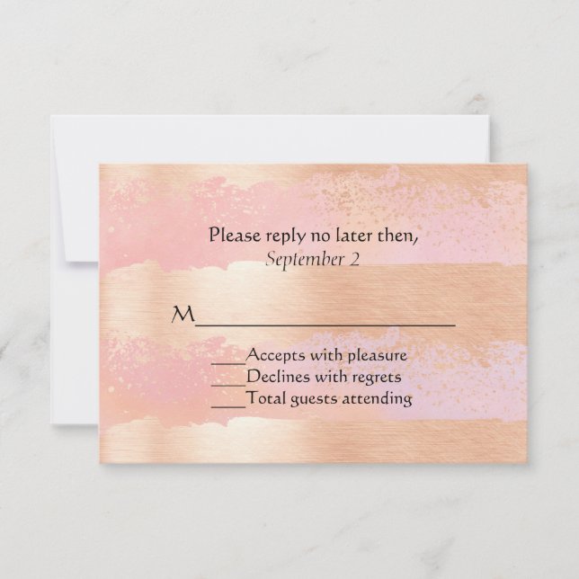 Pink Blush et Gold Romance Wedding Carte RSVP (Devant)