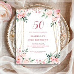 Pink Blush Floral 50e Budget Invitation Anniversai<br><div class="desc">Vous cherchez une invitation charmant et abordable pour votre prochain 50e anniversaire? Ne cherchez pas plus loin que notre invitation au papier floral rose roux! Avec un design charmant avec de délicates fleurs roses sur un arrière - plan blanc propre et une police élégante, cette invitation personnalisable vous donnera le...</div>
